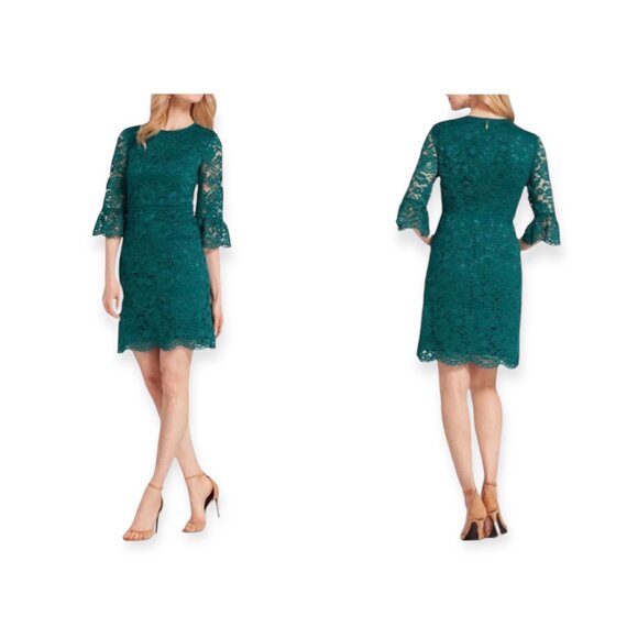 Draper James Deep Teal Lace Bell Sleeve Cocktail Dress - Size 8 - Picture 1 of 6